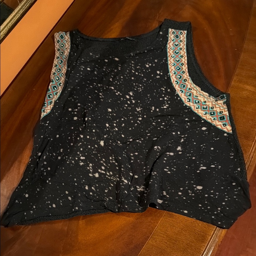Embroidered Black Sleeveless Top